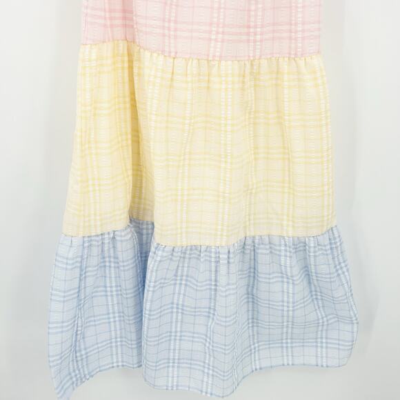By The River Womens Colorblock Plaid‎ Sleeveless Tiered Pastel Country Dress S - Picture 4 of 10